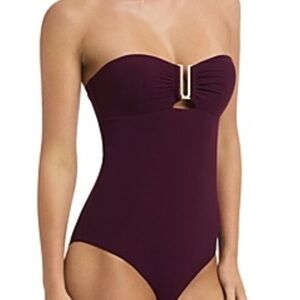JETS WINE One-Piece Bandeau Swimwear with Sweetheart Neckline NWT s12